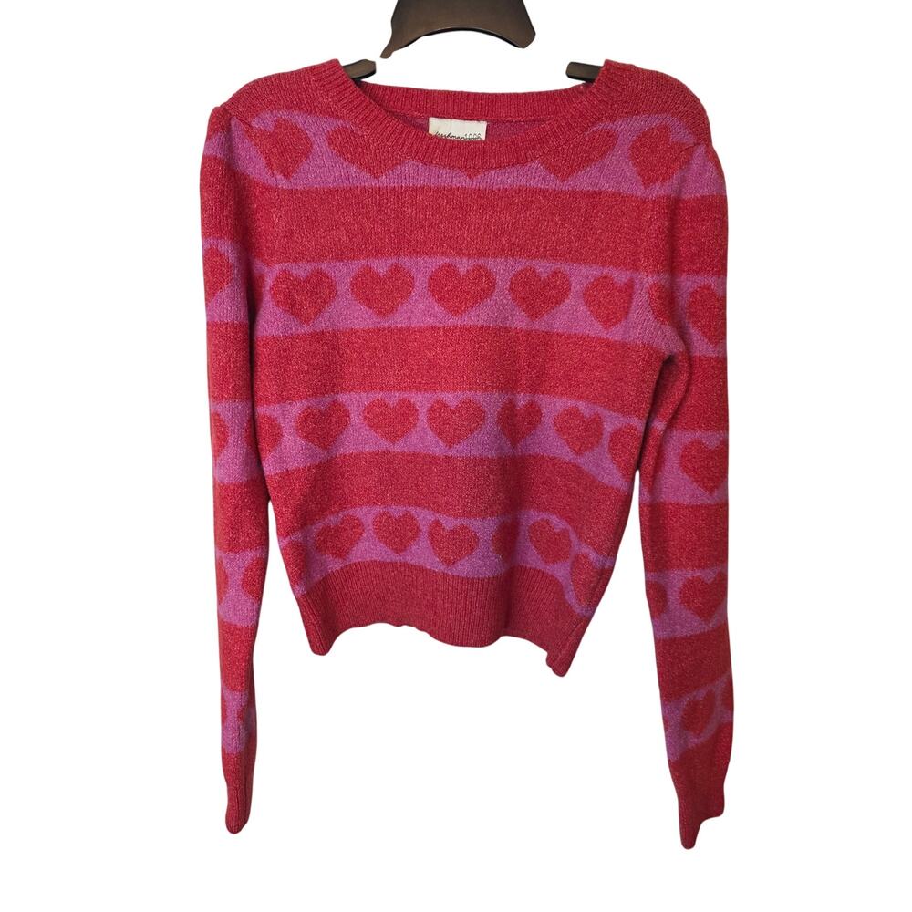 Freshman 1996 Red/Pink Heart Crop Sweater, Medium